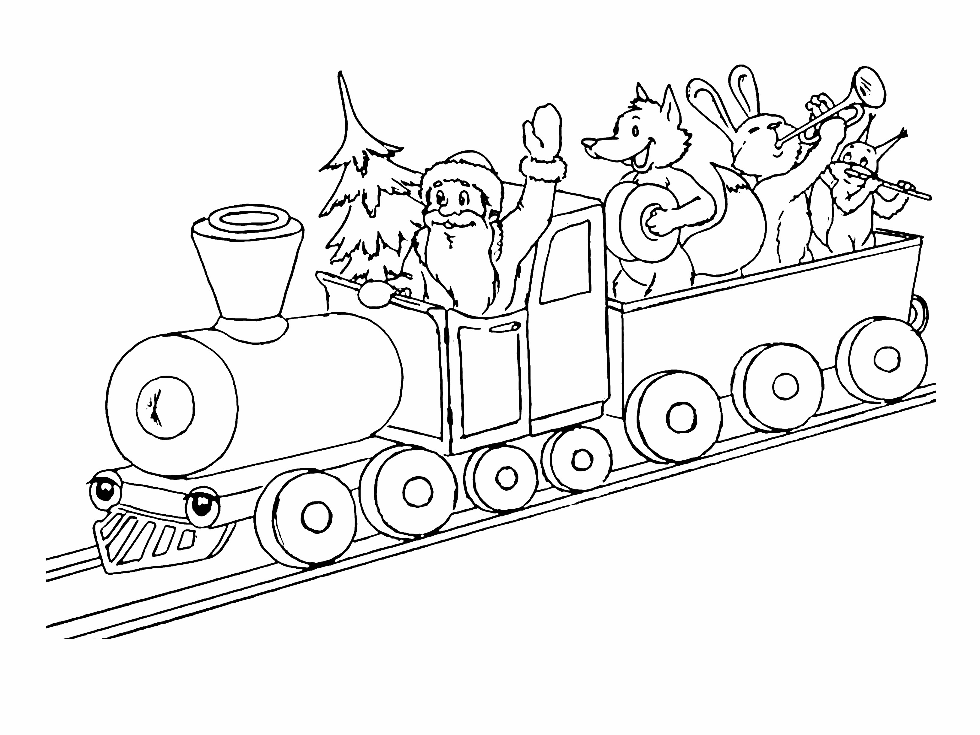 раскраска новогодний поезд