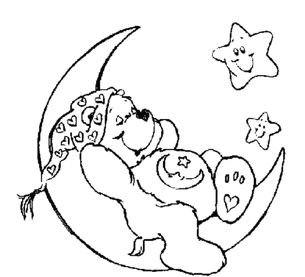 Иллюстрация к колыбельной песне. Луна раскраска. Раскраска Медвежонок на Луне. Сон раскраска. Колыбельная раскраска для детей.