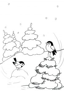 Раскраска птица снегирь на елке
