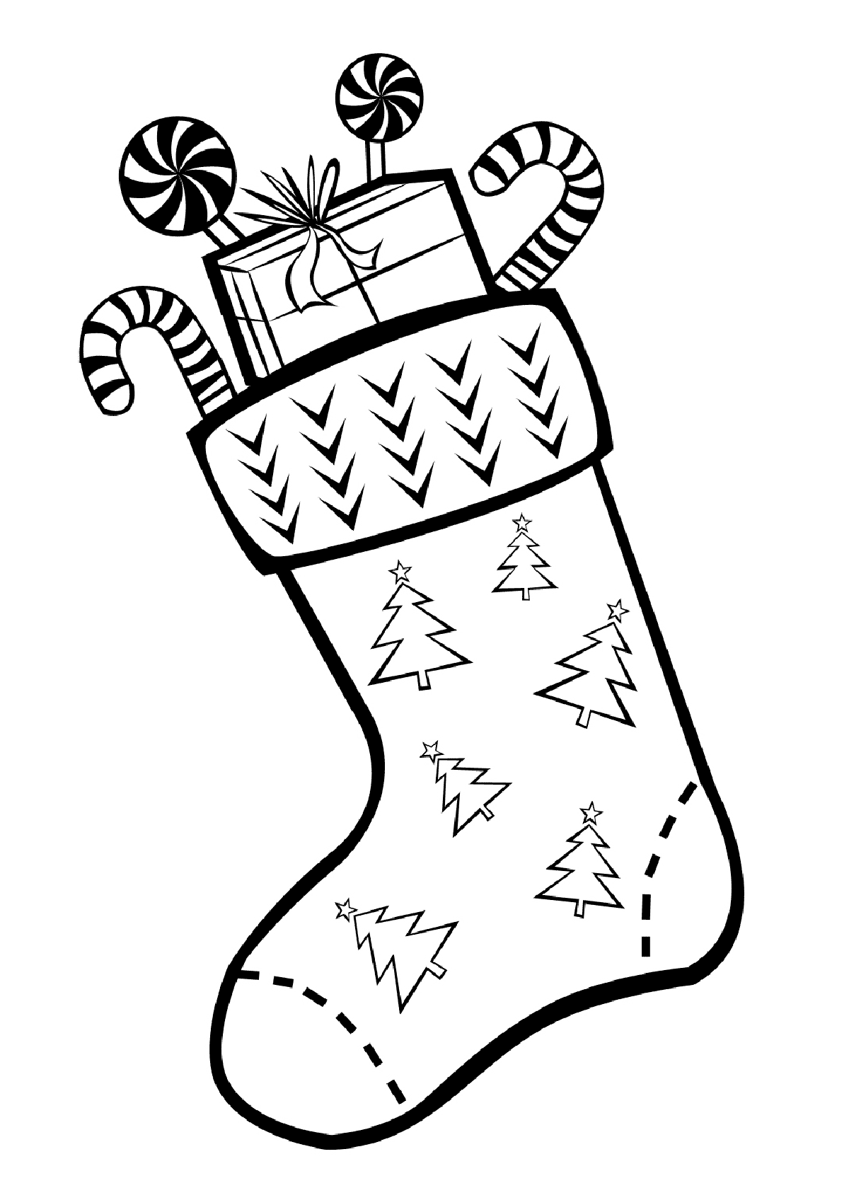 раскраска новогодний носок распечатать