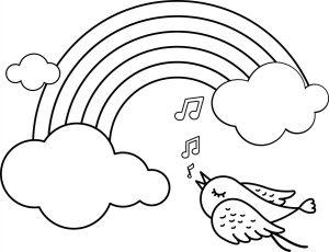 музыкальная птичка под радугой раскраска