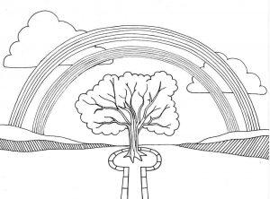 раскраска дерево под двойной радугой