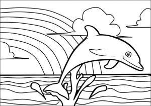 раскраска радуга с дельфином