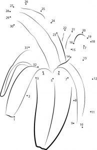 Раскраска фрукты банан по точкам