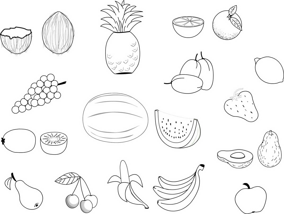 Овощи и фрукты раскраска для детей