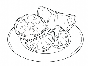 Раскраска грейпфрут на тарелке