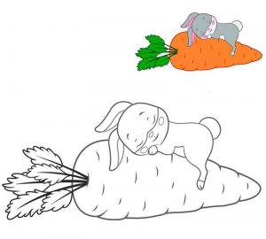 Раскраска морковь и зайчик для детей