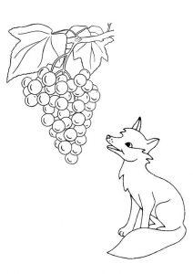 Раскраска лисица и виноград