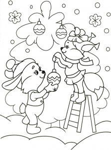 Новогодняя раскраска с зайчиком для детей