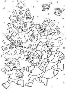 Новогодние раскраски с зайчиками для детей 5-6 лет