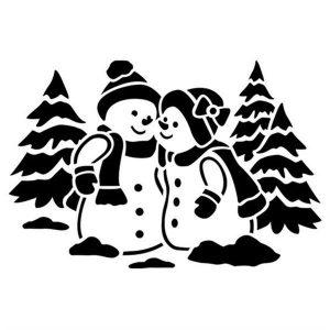 Трафареты на окна на новый год 2023: снеговики распечатать бесплатно