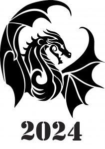 Трафарет дракона с цифрами 2024
