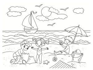 Раскраска море и пляж