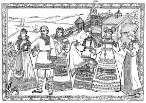 Раскраска Русский народный костюм