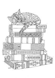 раскраски антистресс кошка спит на книгах